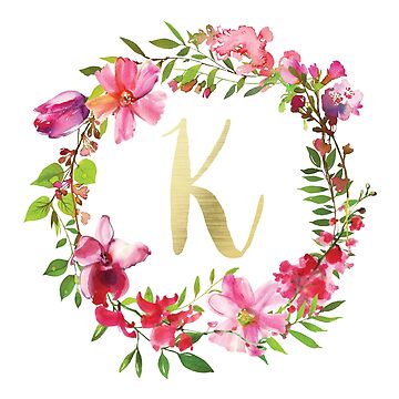 Floral Watercolor Monogram - K - Monogram K - T-Shirt
