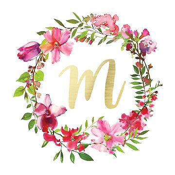 Monogram M Floral Sticker by Quaintrelle, Redbubble