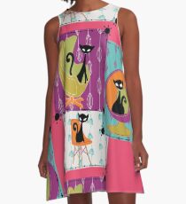 60's RETRO MID-CENTURY MODERN CATS A-Line Dress
