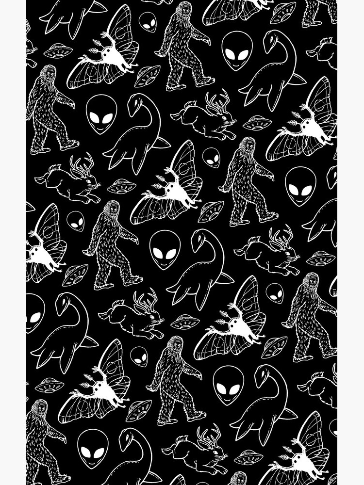 Cryptid Pattern (Black Background) by dianeleonardart