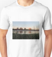 #city #skyline #water #river #cityscape #urban #building #architecture #sky #blue #buildings #panorama #view #downtown #sunset #park #reflection #travel #evening #dusk #lake #panoramic #newyork Unisex T-Shirt