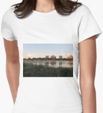 #city #skyline #water #cityscape #urban #river #downtown #sky #panorama #building #architecture #buildings #park #skyscraper #blue #view #reflection #sunset #lake #travel #town #sunrise #landscape Women's Fitted T-Shirt
