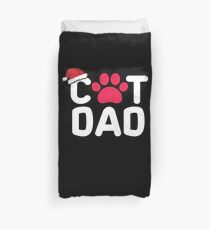 Colorful Cat Dad T-Shirt With Christmas Hat Duvet Cover
