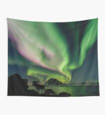 Moose with Northern Lights Wall Tapestry