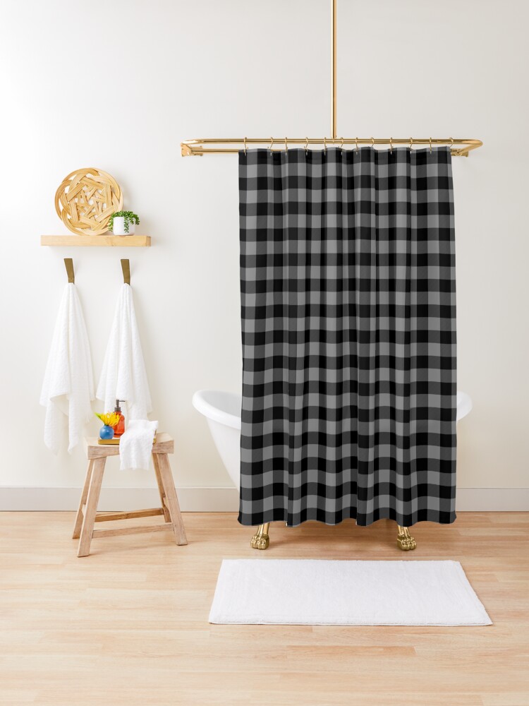 Gray Country Cottage Summer Buffalo Plaid Shower Curtain By
