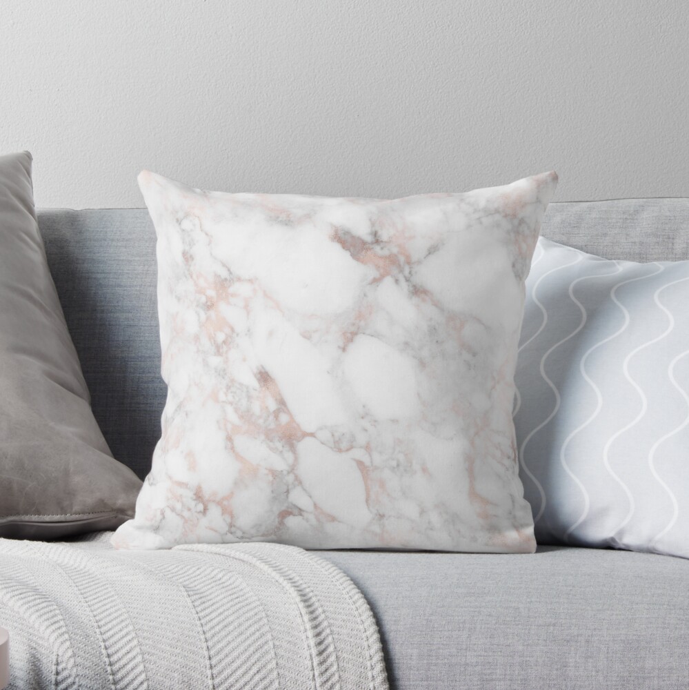 Rose Gold Marble Blush Pink Metallic Foil Throw Pillow