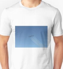 Air show, #AirShow, #sky #airplane #plane #blue #jet #flight #air #flying #aircraft #fly #travel #trail #aeroplane #clouds #white #aviation #cloud #contrail #smoke #glider #transport #high #speed Unisex T-Shirt