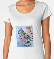 Love Cats Zentangle Watercolor and Ink Painting Women's Premium T-Shirt