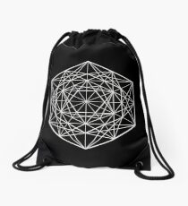 White Geometric Mandala - Sacred Geometry Drawstring Bag