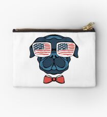 Pug With Glasses And Tie American Flag TShirt Studio Pouch