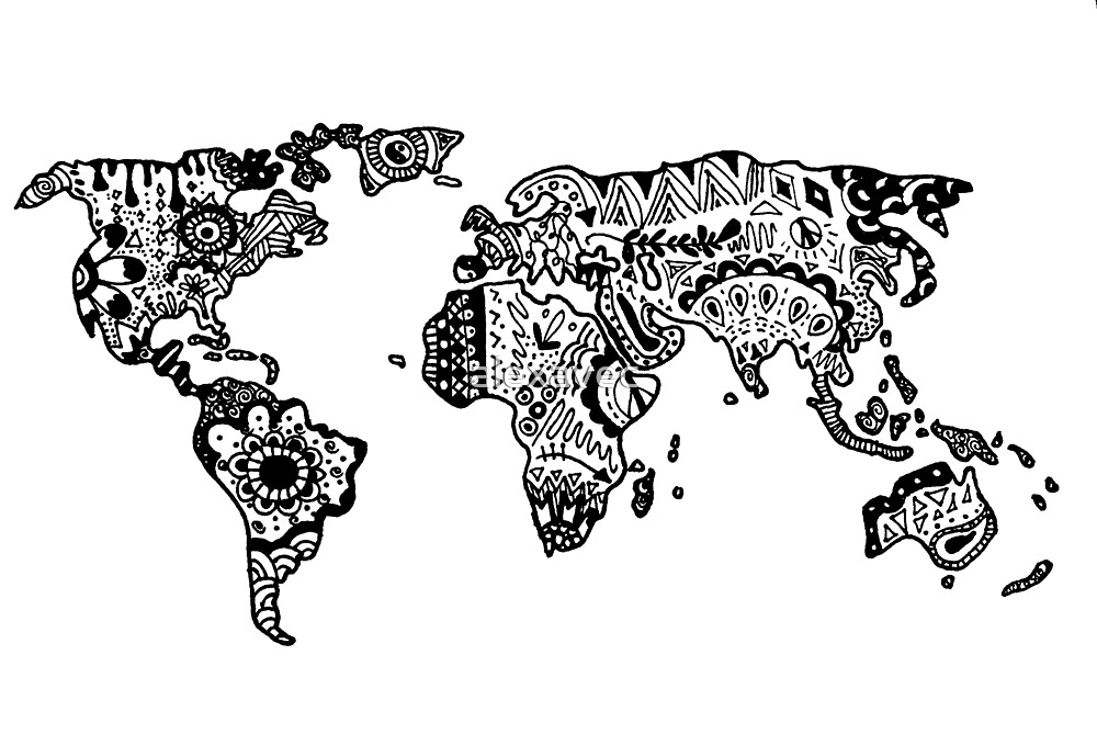 Map Of The World Zentangle By Alexavec Redbubble