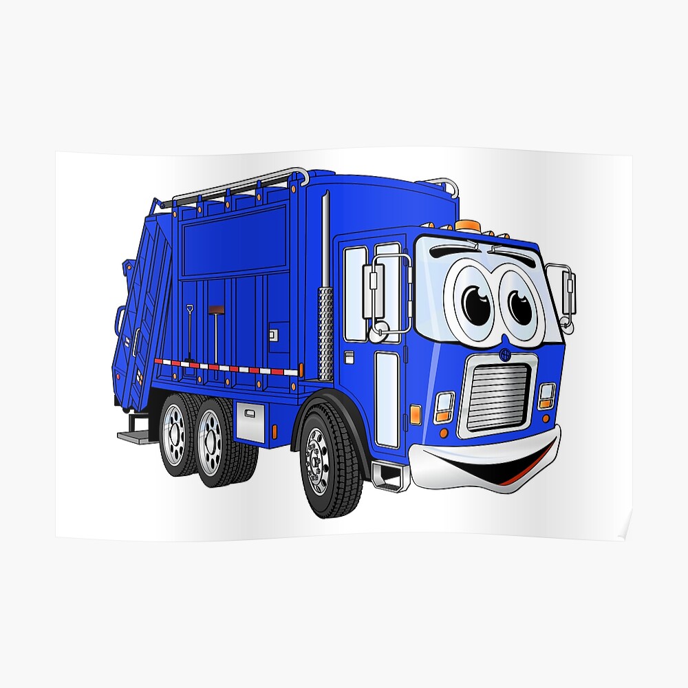 "Blue Smiling Garbage Truck Cartoon" Poster by Graphxpro | Redbubble