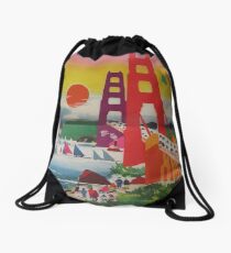 San Francisco Golden Gate Bridge Retro Vintage Travel Poster Drawstring Bag