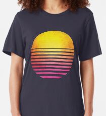 1980s Retro Symbol Outrun Synthwave Sun Sunset Slim Fit T-Shirt