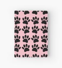 Black Dog Paw Print Pattern On Pink Hardcover Journal