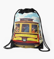San Francisco California Cable Car Retro Vintage Poster Drawstring Bag