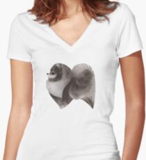 Year of the Dog - Grey Pomeranian Women's Fitted V-Neck T-Shirt