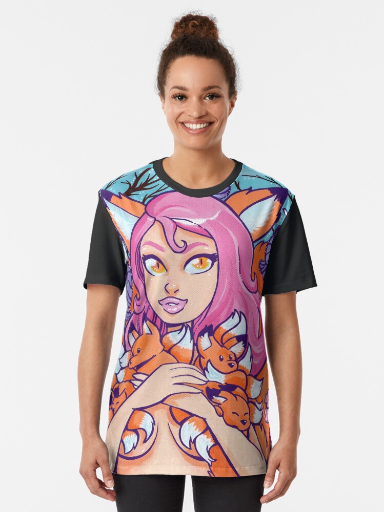 Alternate view of Kitsune in Bloom Graphic T-Shirt