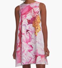 Pink Peony Watercolor A-Line Dress