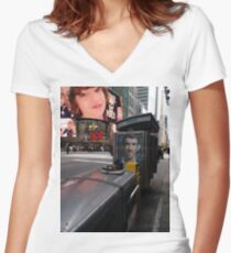 #Manhattan, #NewYork, #NewYorkCity, #buildings, #streets, #pedestrians, #people, #cars, #building, #architecture, #city, #skyscraper, #sky, #urban, #glass, #downtown, #tower, #skyline, #tall Women's Fitted V-Neck T-Shirt