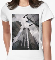 #Manhattan, #NewYork, #NewYorkCity, #buildings, #streets, #pedestrians, #people, #cars, #building, #architecture, #city, #skyscraper, #sky, #urban, #glass, #downtown, #tower, #skyline, #tall Women's Fitted T-Shirt