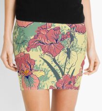 SeaSeamless pattern with decorative iris flower in retro colors. mless pattern with decorative iris flower in retro colors. Mini Skirt