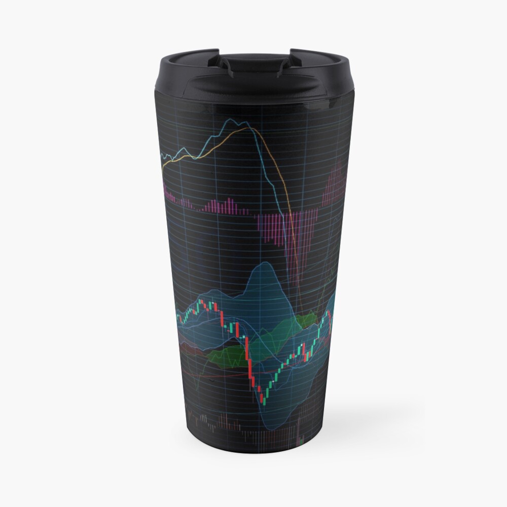 Stock market SPX500 trading chart display indicators concept art print Travel Mug