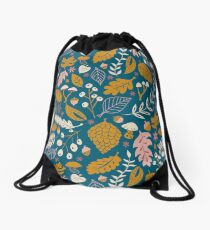 Fall Foliage in Gold + Blue Drawstring Bag