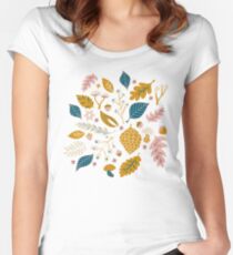 Fall Foliage in Gold + Blue Women's Fitted Scoop T-Shirt