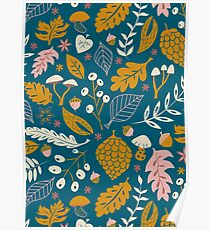 Fall Foliage in Gold + Blue Poster