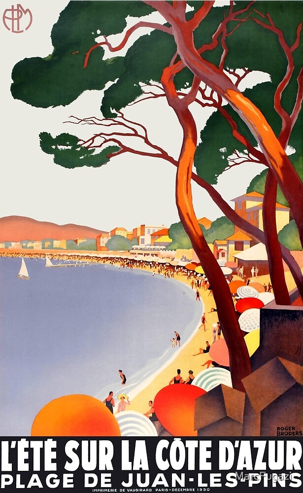 Vintage Travel Poster France Cote Dazur Plage De Juan