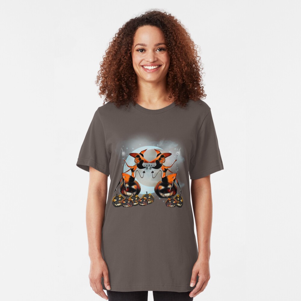 Devil Girl - Halloween Pumpkins Slim Fit T-Shirt