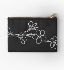 Cherry Tree Blossom Pencil Drawing Monochrome - White Zipper Pouch
