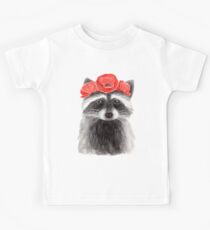 Raccoon with Flowercrown - Watercolour Painting Kids Tee