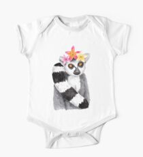 Ring-Tailed Lemur with Flowercrown - Watercolour Painting One Piece - Short Sleeve