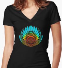 Mayan mask, crop circle, Quetzalcoatl Women's Fitted V-Neck T-Shirt