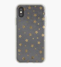 gold christmas stars geometric pattern grey graphite cement concrete by Girly Trend iPhone Case