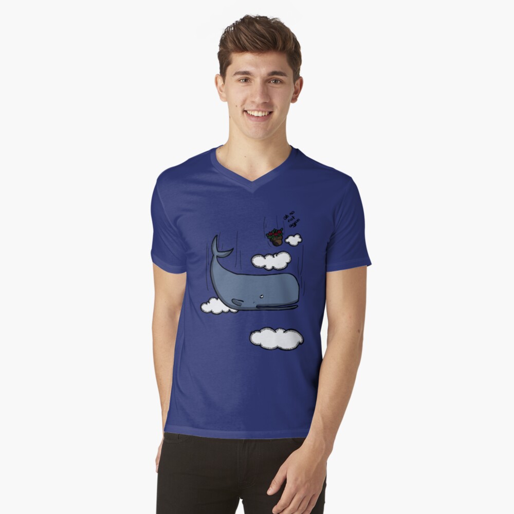Sperm whale and petunias V-Neck T-Shirt