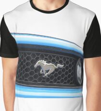 Blue Mustang Grill Emblem Graphic T-Shirt