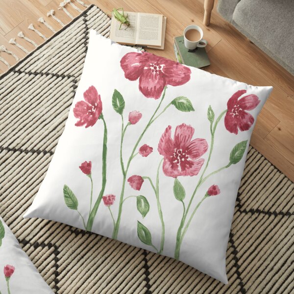 Watercolor flowers - soft red violet petals Floor Pillow