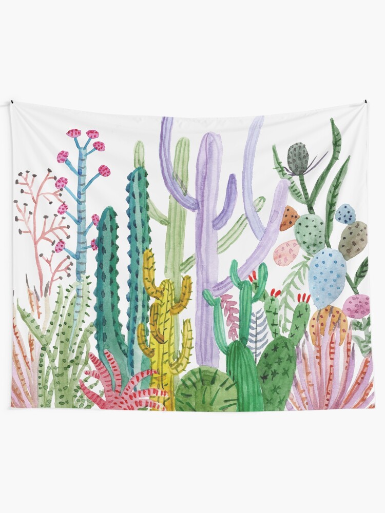 Alternate view of Watercolor Cacti Tapestry