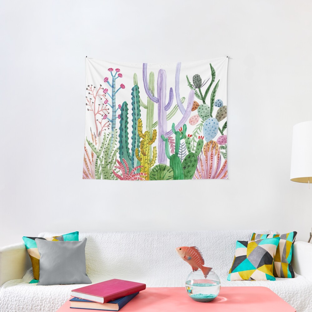 Watercolor Cacti Tapestry