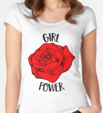 Girl Power Gift For Woman Cool Red Rose Feminist Gift Women's Fitted Scoop T-Shirt