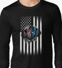 Camiseta de manga larga Versión 2 de la bandera americana del caballero negro