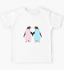 Pastel Penguins holding hands Kids Tee