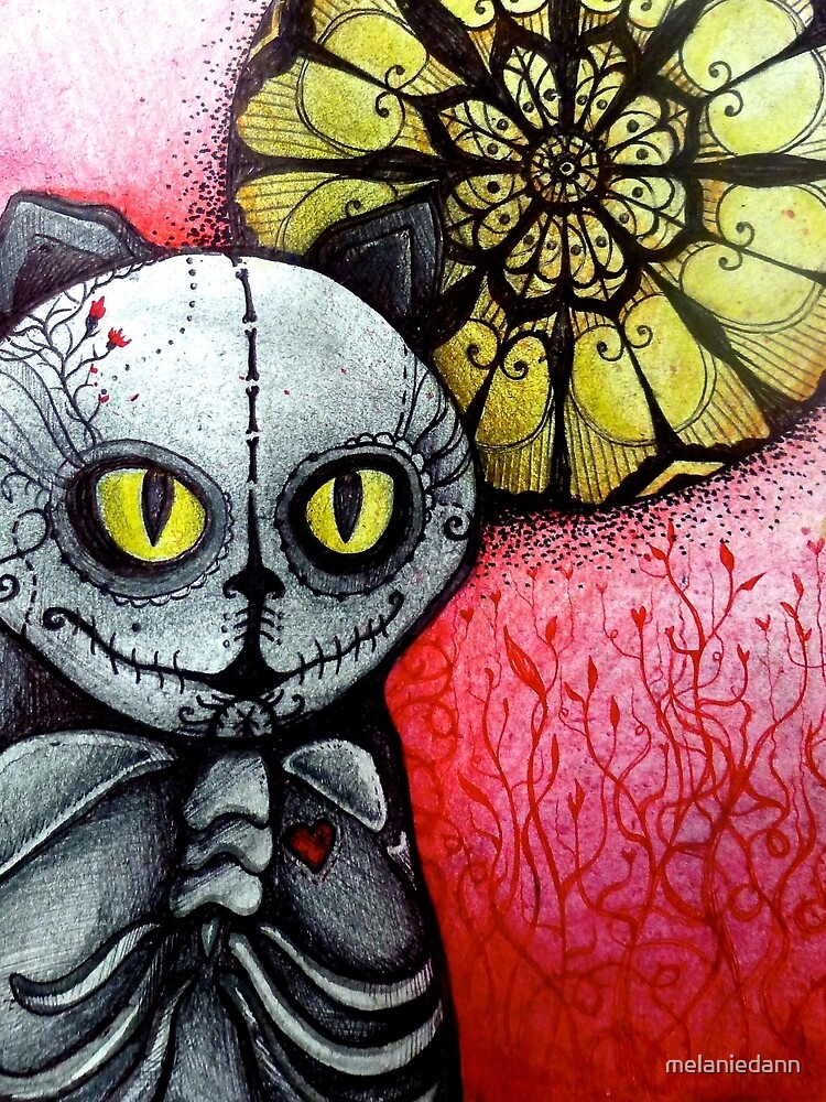 sugar skull goth skeleton cat & moon by melaniedann