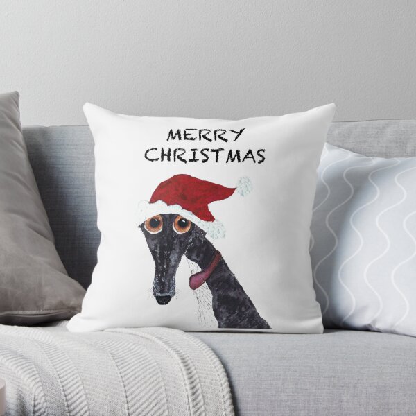 MERRY CHRISTMAS GREYHOUND Throw Pillow