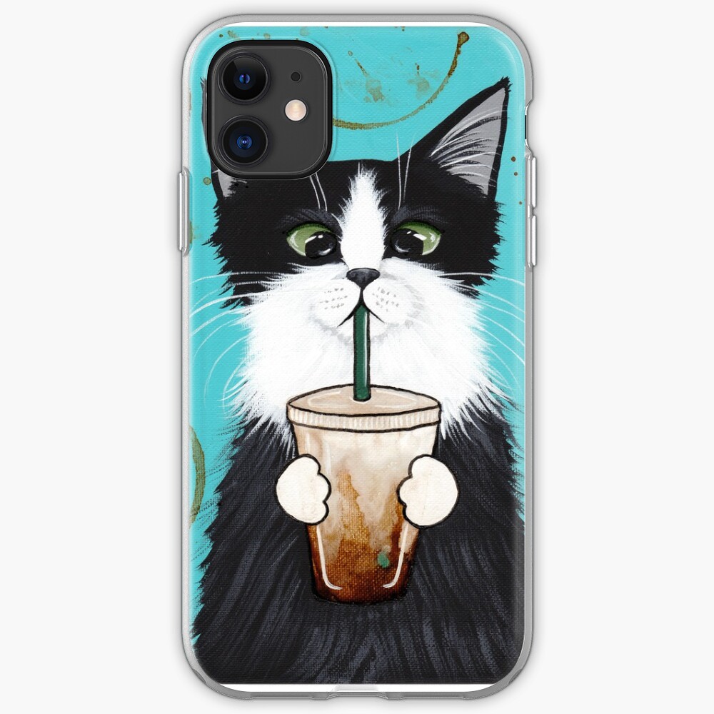 Tuxedo Cat with Iced Coffee iPhone Case & Cover