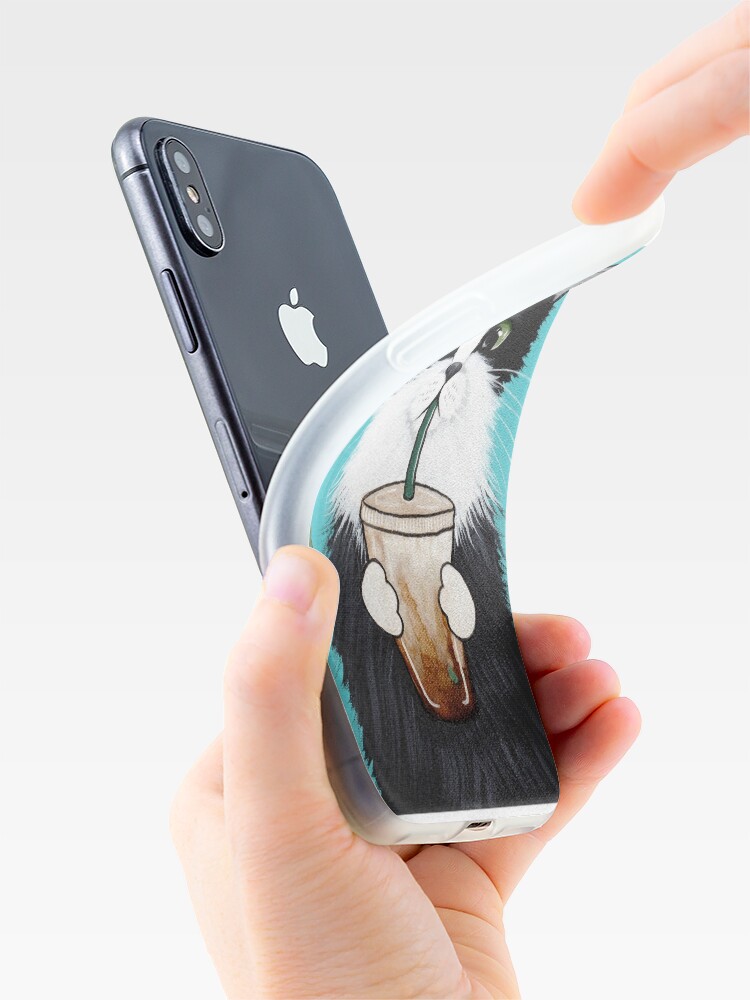Alternate view of Tuxedo Cat with Iced Coffee iPhone Case & Cover