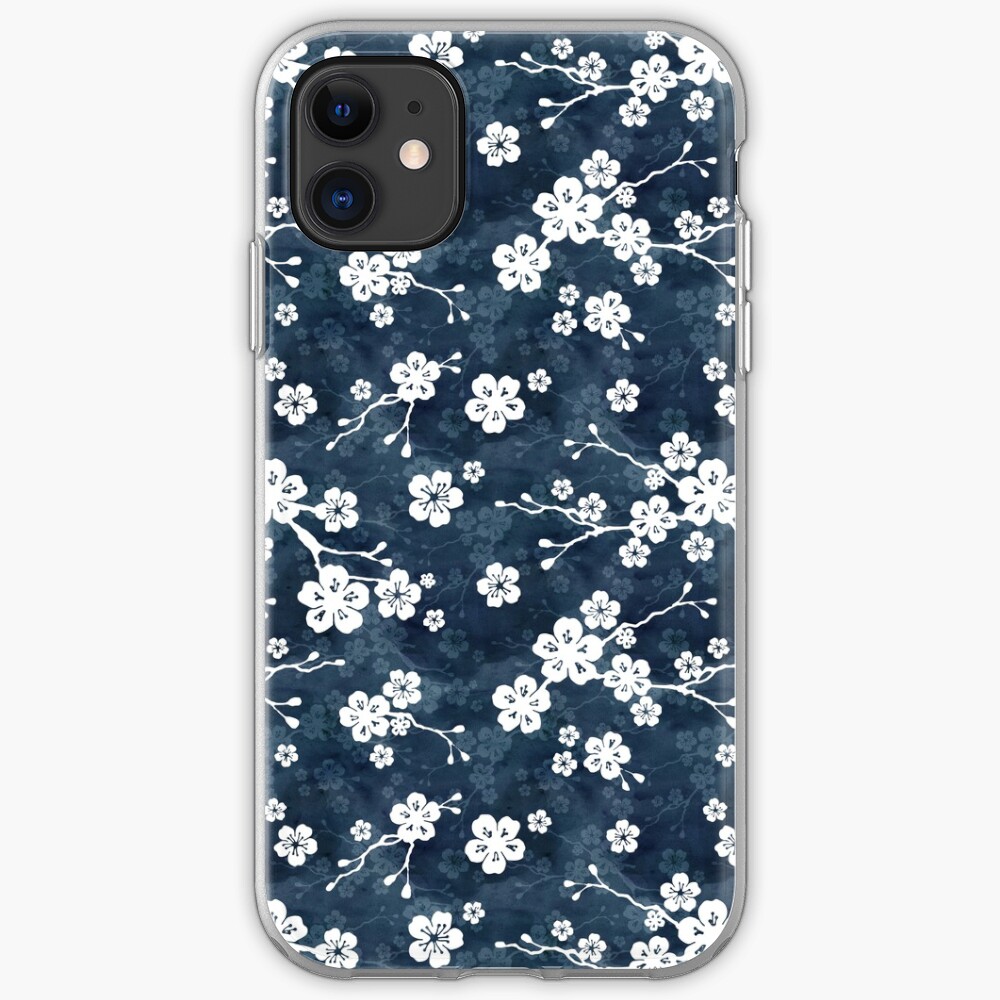 Navy and white cherry blossom pattern iPhone Case & Cover